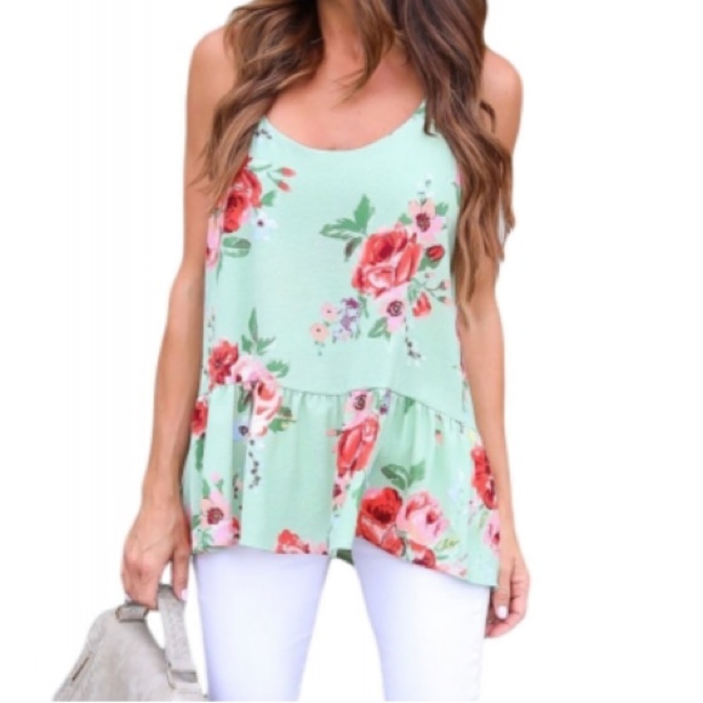 🌺 B2G1 🌺 Light Mint Floral Racerback Tank